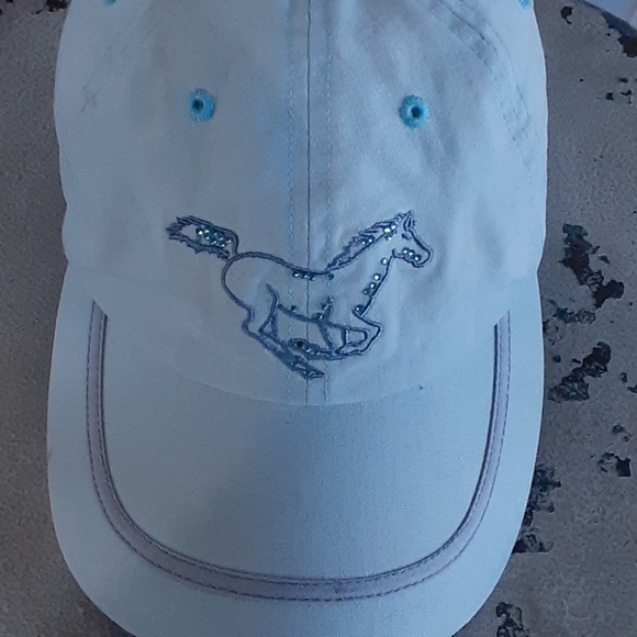 FoxFire Embellished Hook and Loop Adjustable Back Pale Blue Galloping Mustang - Picture 8 of 8